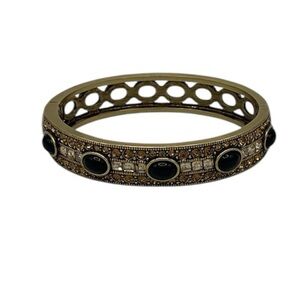 HEIDI DAUS Black and Gold Bangle Hinge Swarovski Crystal  Bracelet